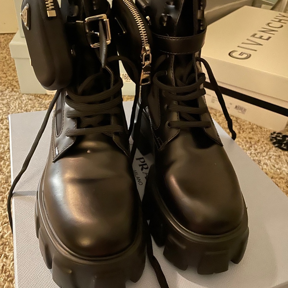 Prada Monolith Leather/nylon boots size 39